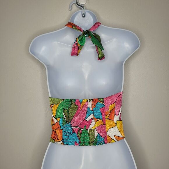 Rachel Zoe colorful vacation bright abstract print crop halter top size x small - Picture 2 of 6